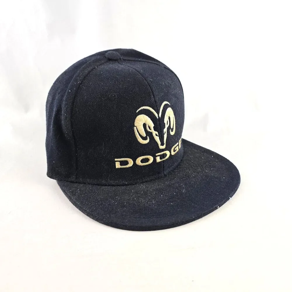 Dodge Ram Hat Mens 7 1/4 Black Flat Bill Fitted Cap Hatco Truck Logo Acyrlic